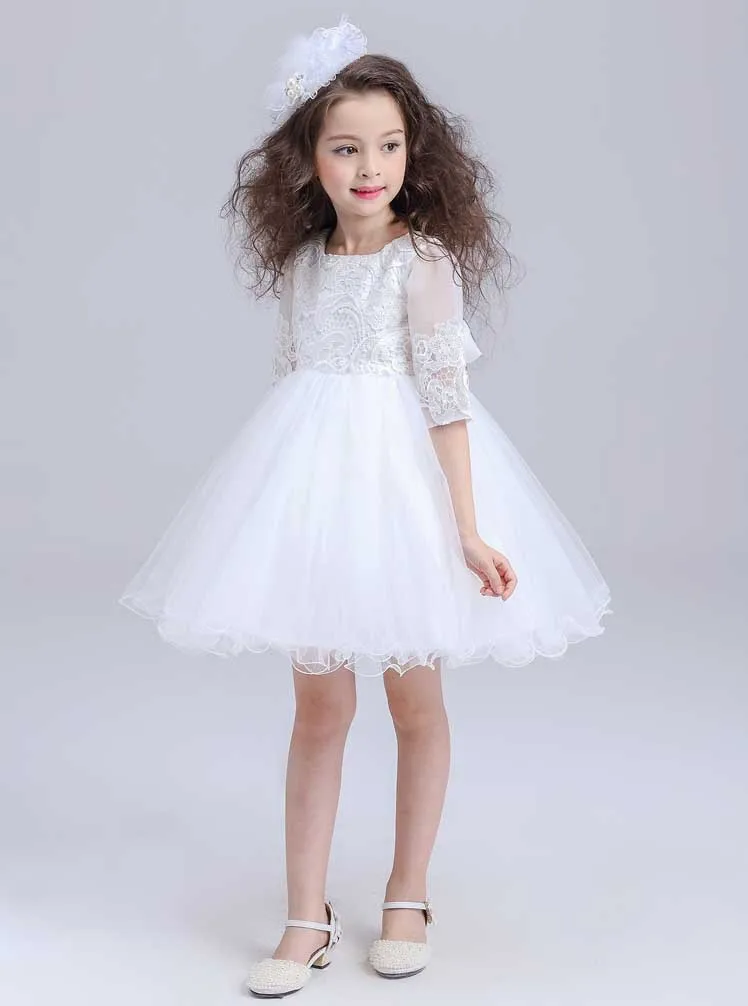 

White Formal Girl Dress Half Sleeve Christmas Girl Party Costume For 3 4 6 8 10 12 Year Old 2021 Girls Clothes AKF164109