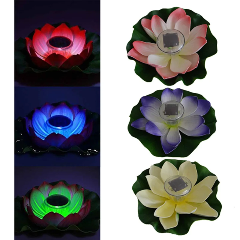 Солнечная Светодиодные Lotus Фонари воды float свет красочный LED Плавающий цветок праздник лампа для Двор садовый пруд бассейн ночник jinle