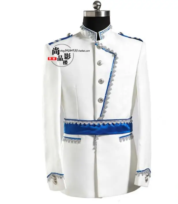 

European court men blazer designs masculino homme terno stage costumes for singers men blazer dance clothes jacket dress white