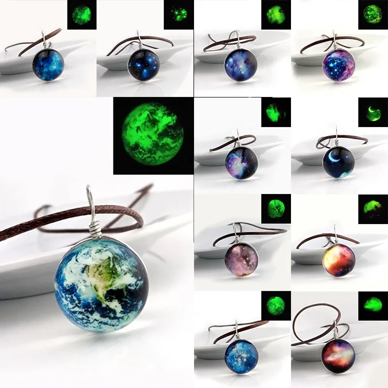 Vintage Glass Ball Earth Design Long Necklace Simple Luminous Pendants &amp necklaces Men And Women Bijoux Fashion Jewelry |