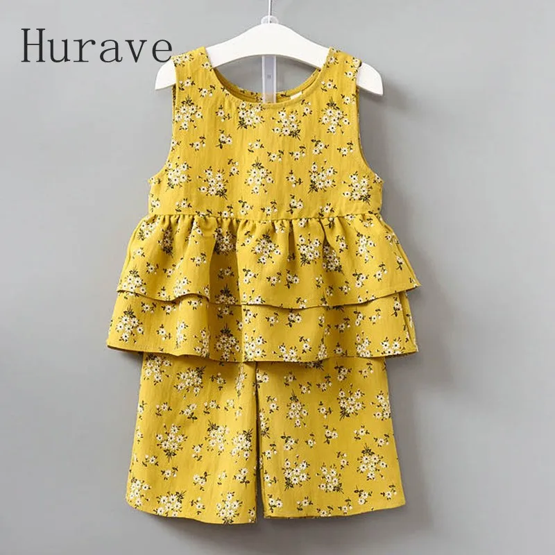 Hurave/2019 г. Новая летняя повседневная детская одежда комплекты одежды без рукавов с