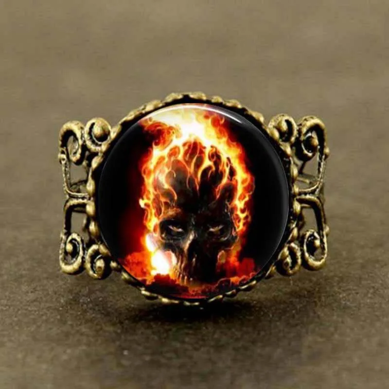 Новинка 2017 года с изображением Призрачного гонщика горящие черепа Стекло кольцо