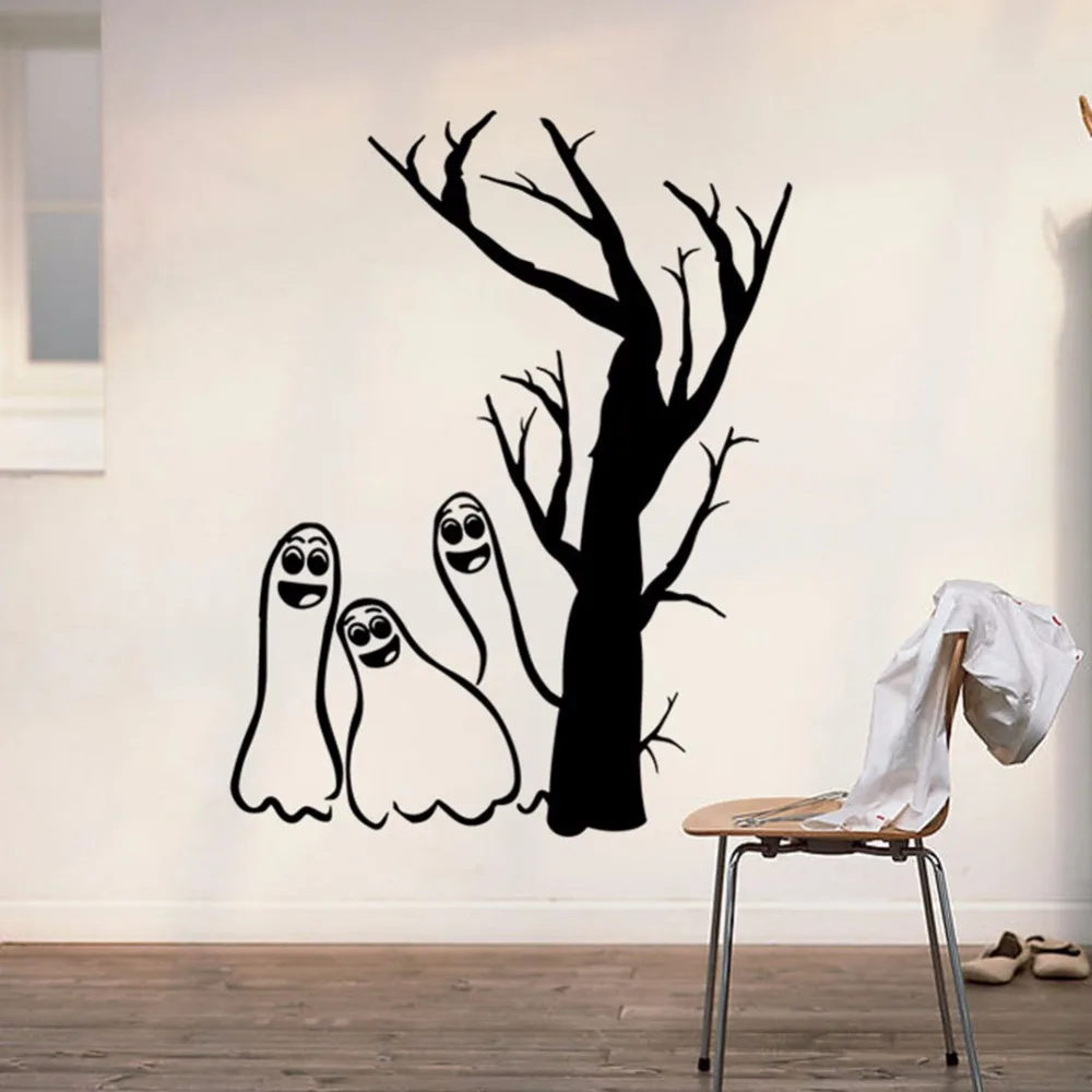 Черный белый Хэллоуин призрак дерево для детей Bar Club Декор стекла дома номер