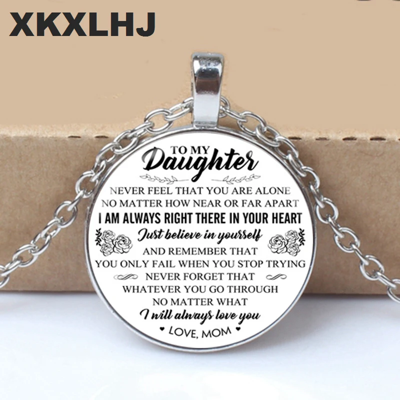 

XKXLHJ Mother To Daughter Letter Picture Charm Birthday Gift Necklace Convex Round Glass Pendant Handmade Long Necklace Jewelry