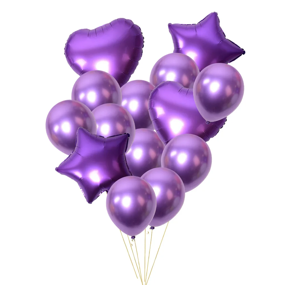 purple 1 14 шт Смешанные шары с золотыми Конфетти День рождения украшения фольги металлический шар воздушный шар на день рождения джунгли вечерние украшения - Color: purple 1