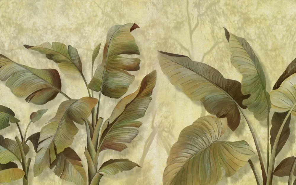 customize luxury 3d curtains Hand-painted banana leaves for kitchen blackout window living room | Дом и сад