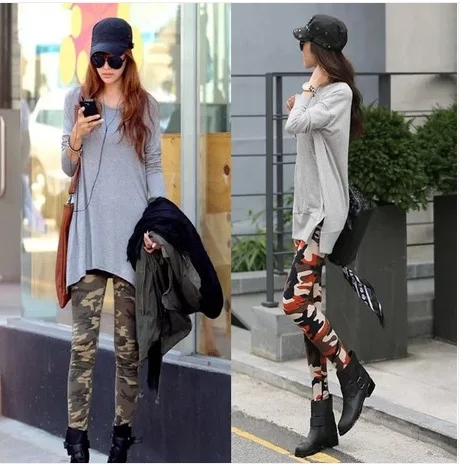 2014 sale freeshipping fashion rayon chiffon low new style of military camouflage color elastic milk nine leggings|Легинсы| |