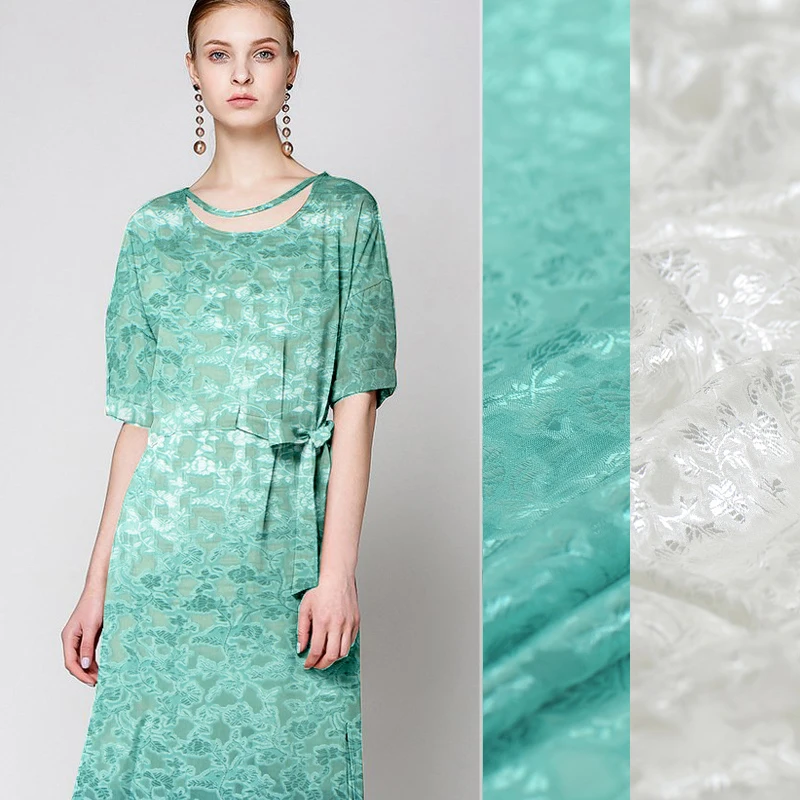 114CM Wide 16MM Jacquard Water Green White Silk Cotton Fabric for Blouse Dress Cheongsam Pants Shirt J028 | Дом и сад
