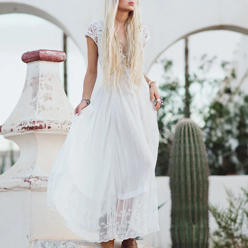Белое платье Макси кружевное прозрачное пляжное | Женская одежда