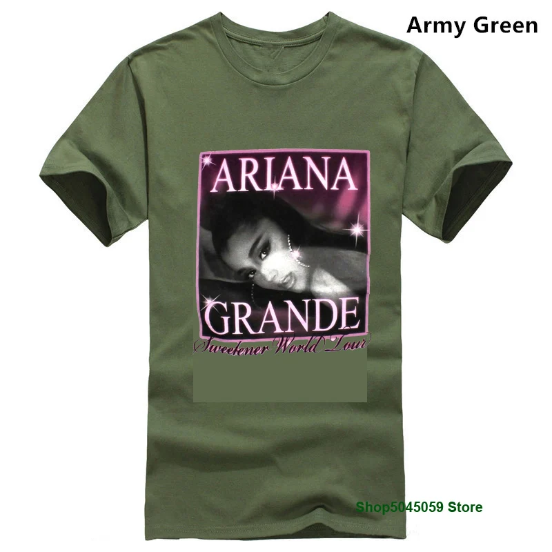 Армейский зеленый Ariana Grande Sweetener World Tour Футболка белая большая спасибо следующая большая скидка Хлопковая мужская футболка с принтом Футболка с круглым вырезом - Цвет: Армейский зеленый