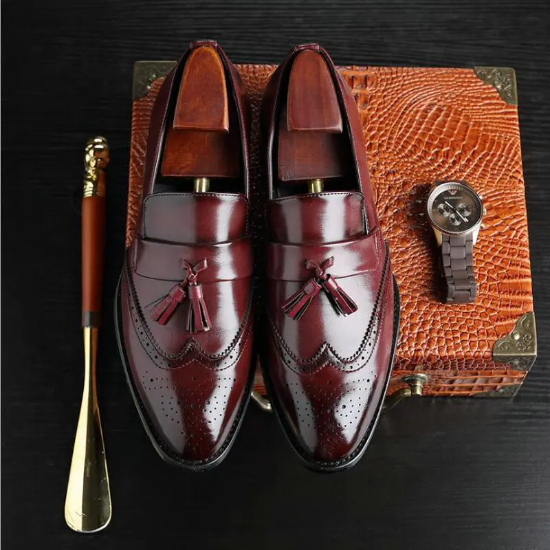 New Autumn Fashion High Quality Men's brogue Flats Retro Carved loafers Dress Business Men Casual Tassels Leather Shoes OO-51 | Обувь