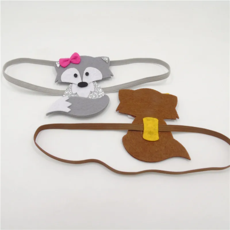 20pcs/lot Woodland Glitter Felt Fox Headband Fall Theme Party Favor Little Girl Brown Grey Shinny Cute Elastic Band | Детская одежда и
