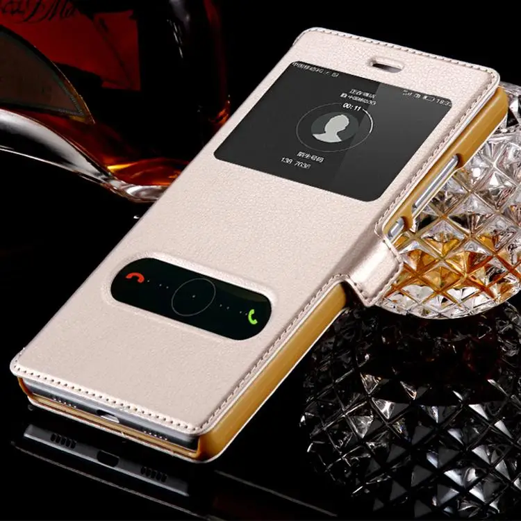 6 цветов Давление вид окна чехол для huawei P8 Lite мода хорошего качества кожаный