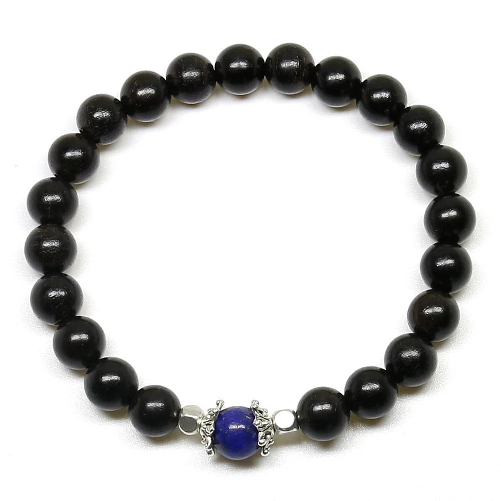 Натуральный черный сандалового дерева и лазурит Будды браслет камень Йога