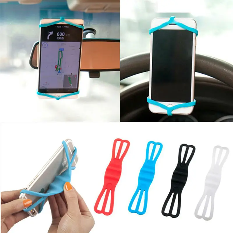 Pushingbest Silicone Rubber Elastic Security Band Bike Mount Phone Holder Universal Car Cradle Stand for |
