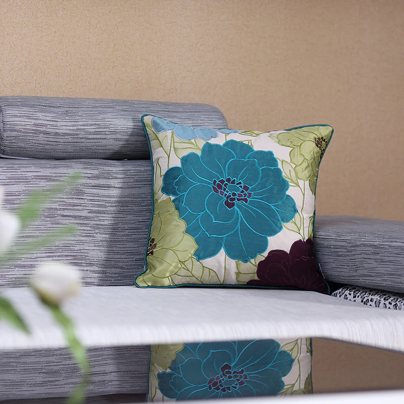 Пастырской шелк вышивкой синий роскошный Подушки S Чехлы для мангала диван