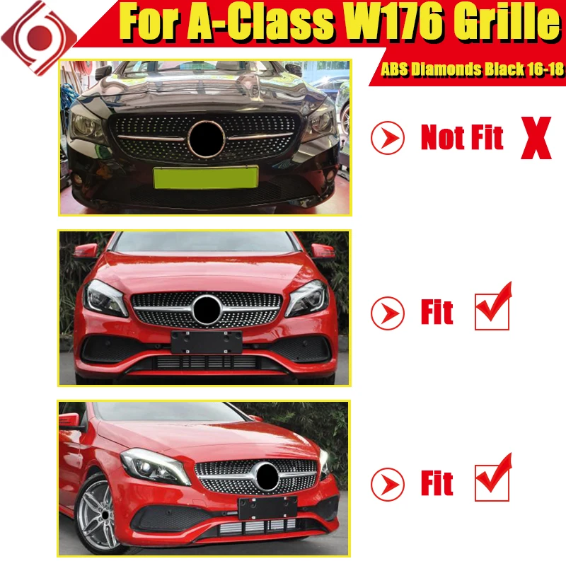 W176 А класс алмазы решетка гриль ABS черный без знака для MercedesMB A180 A200 A250 A45 вид