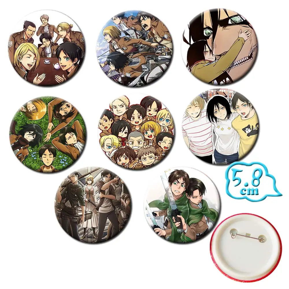OHCOMICS 8 шт./компл. Attack on Titan eren Levi. Ackerman пуговица из ПВХ значки брошь нагрудник костюм