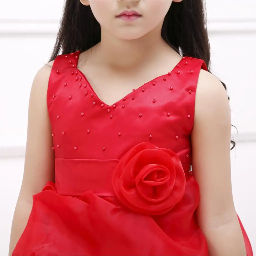 

2021 New Princess Flower Girl Dress For Party V-Neck Beautiful Formal Red Girls Vestidos For 4 6 8 10 11 12 Years SKF154023