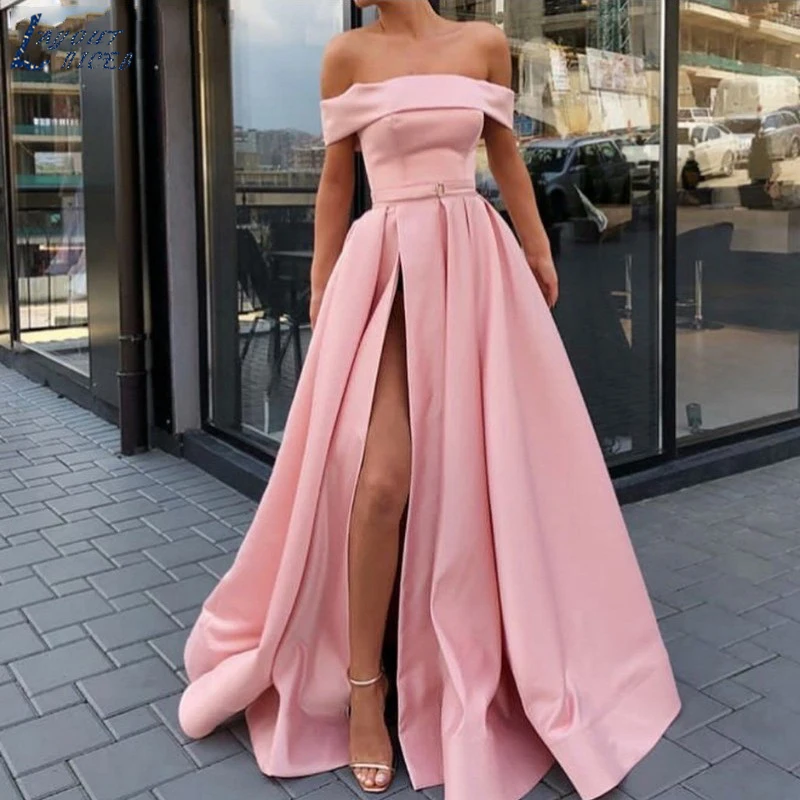 SHJ889 Elegant Boat Neck Ruched Women Long Dress Split A-Line Sexy New Arrival Evening 2019 Custom Made | Свадьбы и торжества