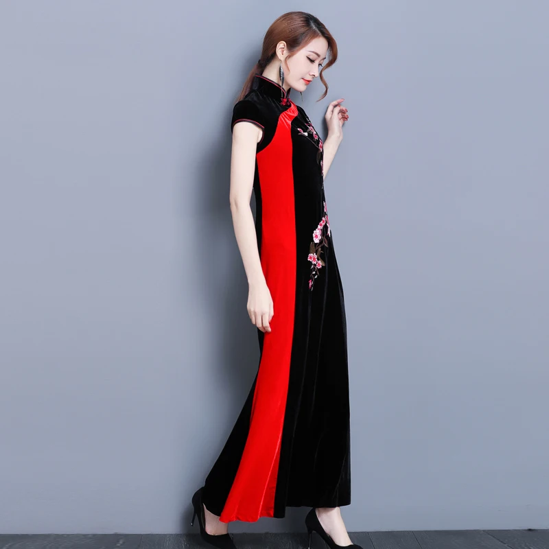 Женское китайское традиционное платье Cheongsam Золотое бархатное Ципао элегантное