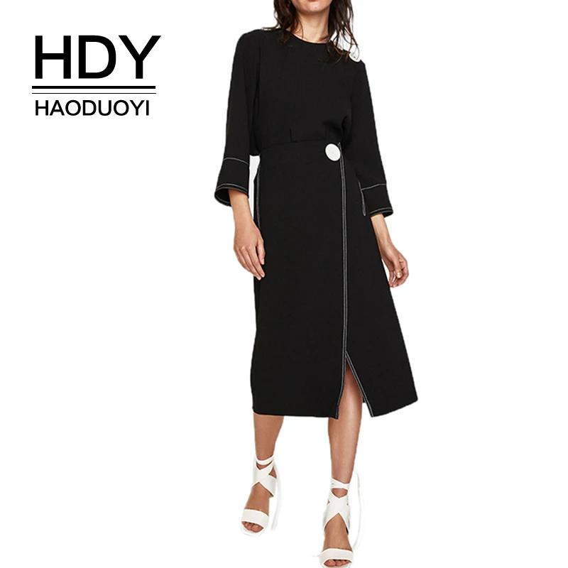 Женская ассиметричная юбка HDY Haoduoyi цветная с Боковым Разрезом и высокой талией