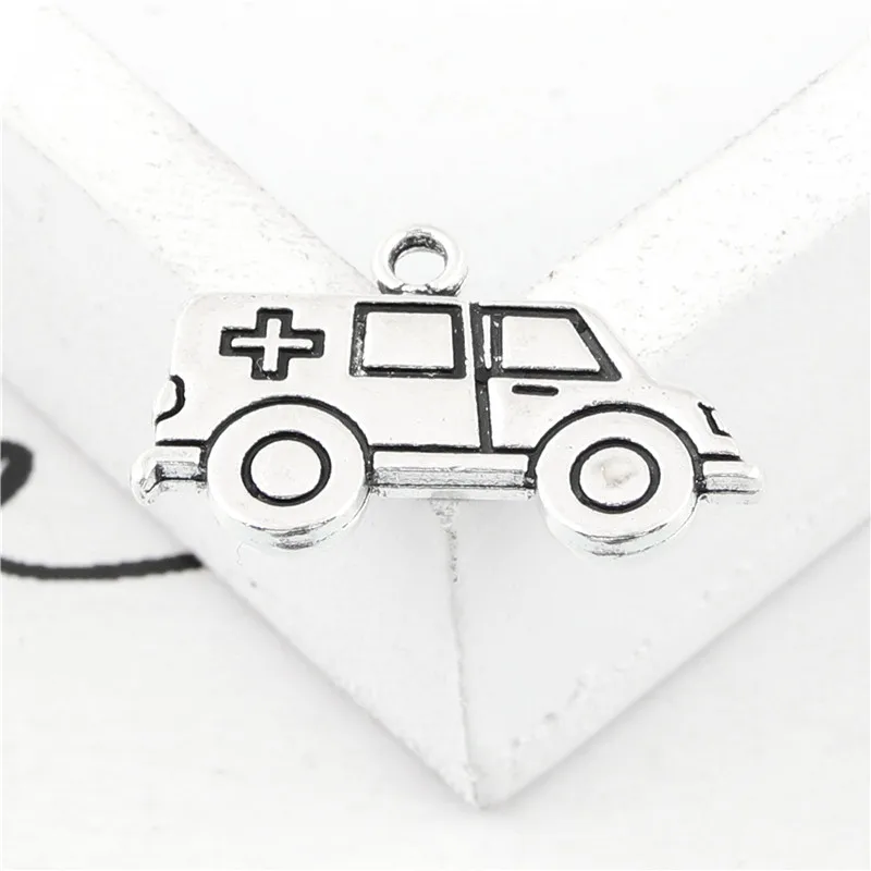 

15Pcs Silver Color Ambulance Car Charms Medical Nurse Doctor Series Handmade Keychains Necklaces Jewelry Finding 12x20mm A3116