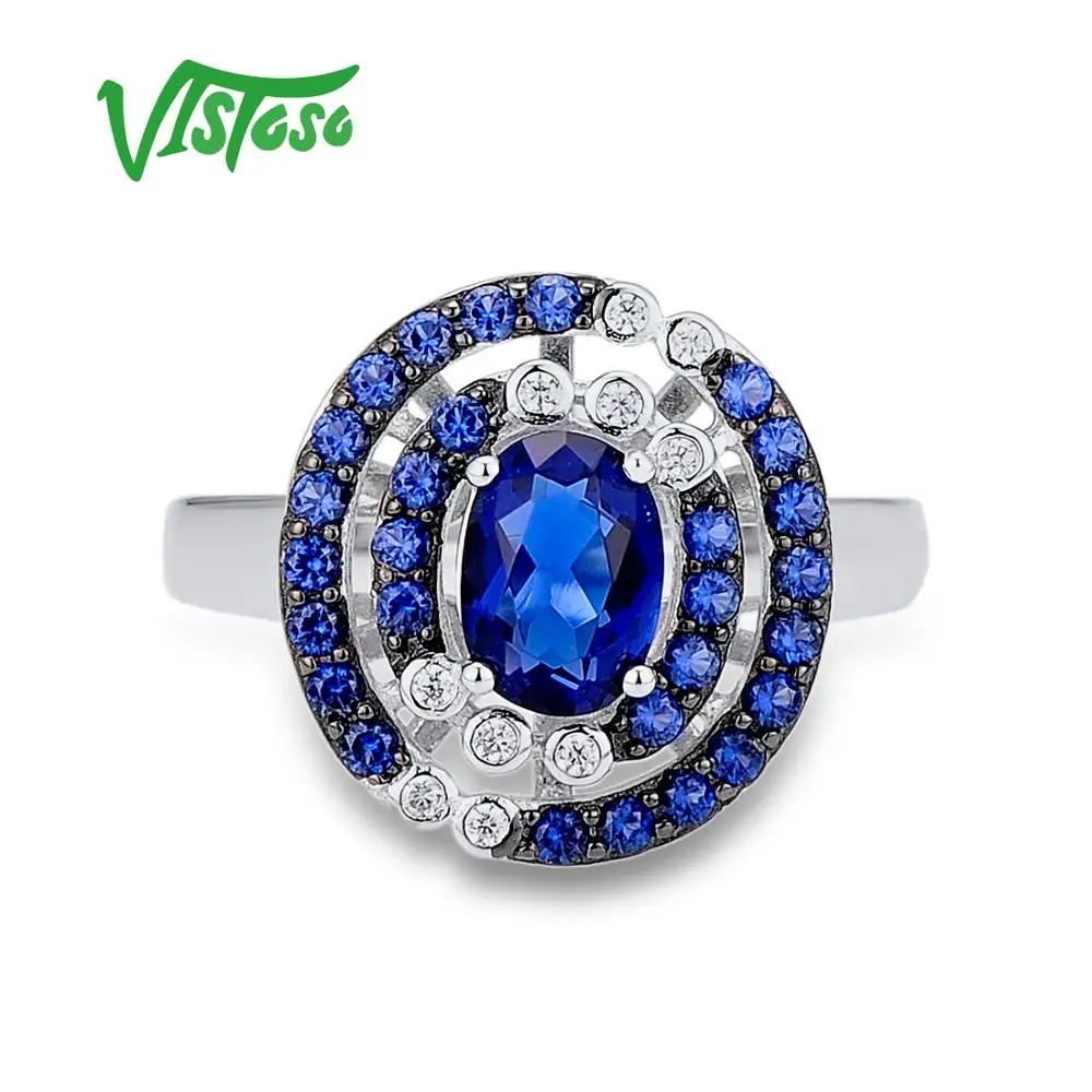 Кольцо VISTOSO из серебра 925 пробы для женщин гламурные круглые синие нано