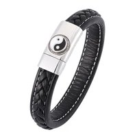 chinese style tai chi ying yang bracelet men black braided leather wristband bracelet male punk jewelry magnetic buckle sp0352