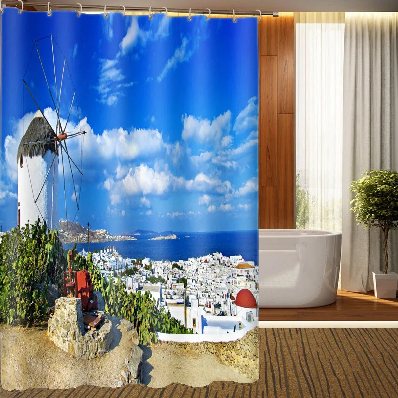 

MYRU 3D Print Waterproof Windmill Shower Curtains Bath Products Bathroom Decor with Hooks