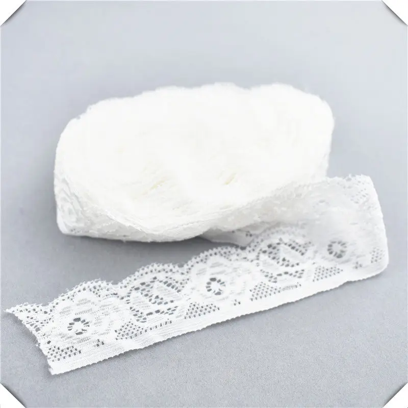 White Новинка, 5yards-10yards, эластичная кружевная лента, Ширина 24 мм, сделай сам, кружево, Вышитое, хлопок, стрейч, кружевная отделка, африканская кружевная ткань - Цвет: White