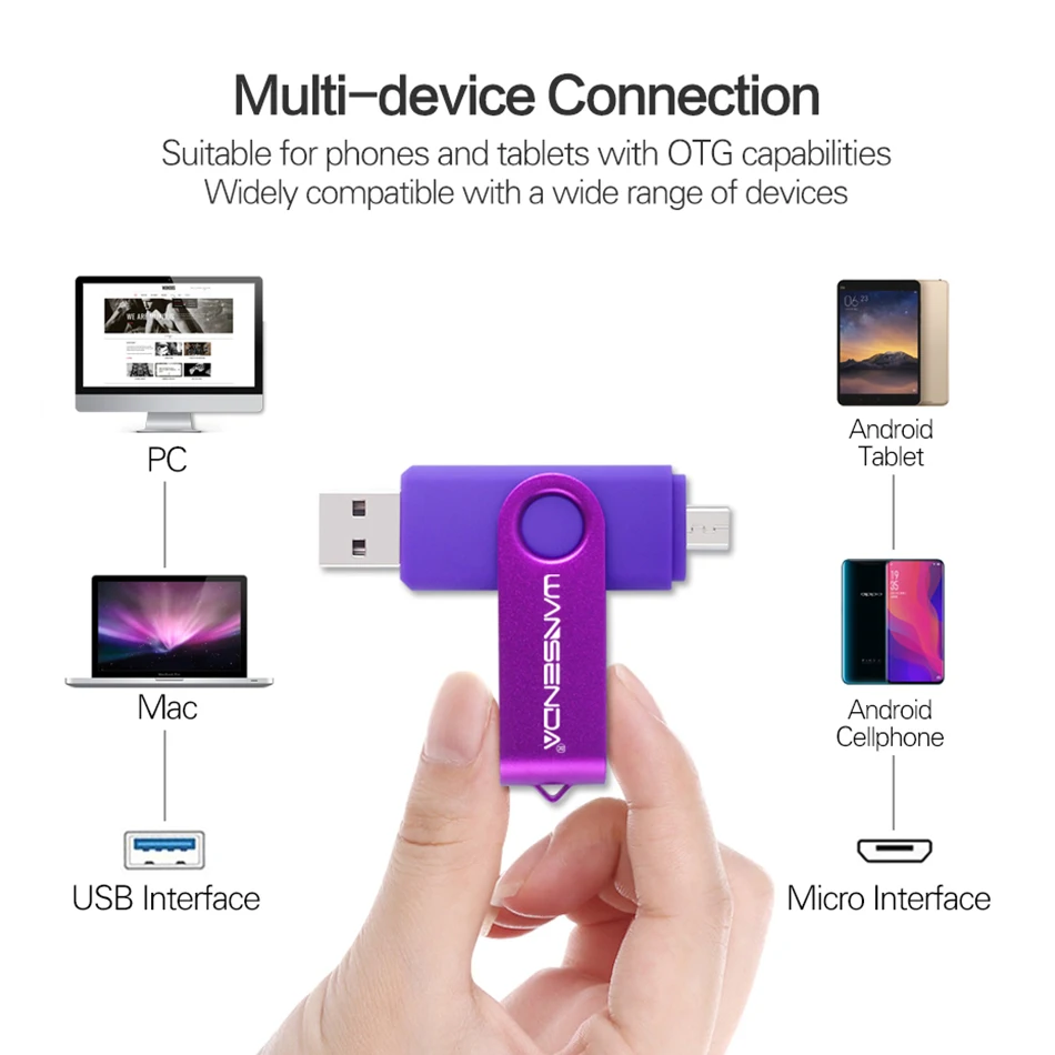 Флеш накопитель Wansenda 256 ГБ 128 64 OTG USB 32 16 8 otg 2 0|otg usb flash drive|flash driveusb drive |
