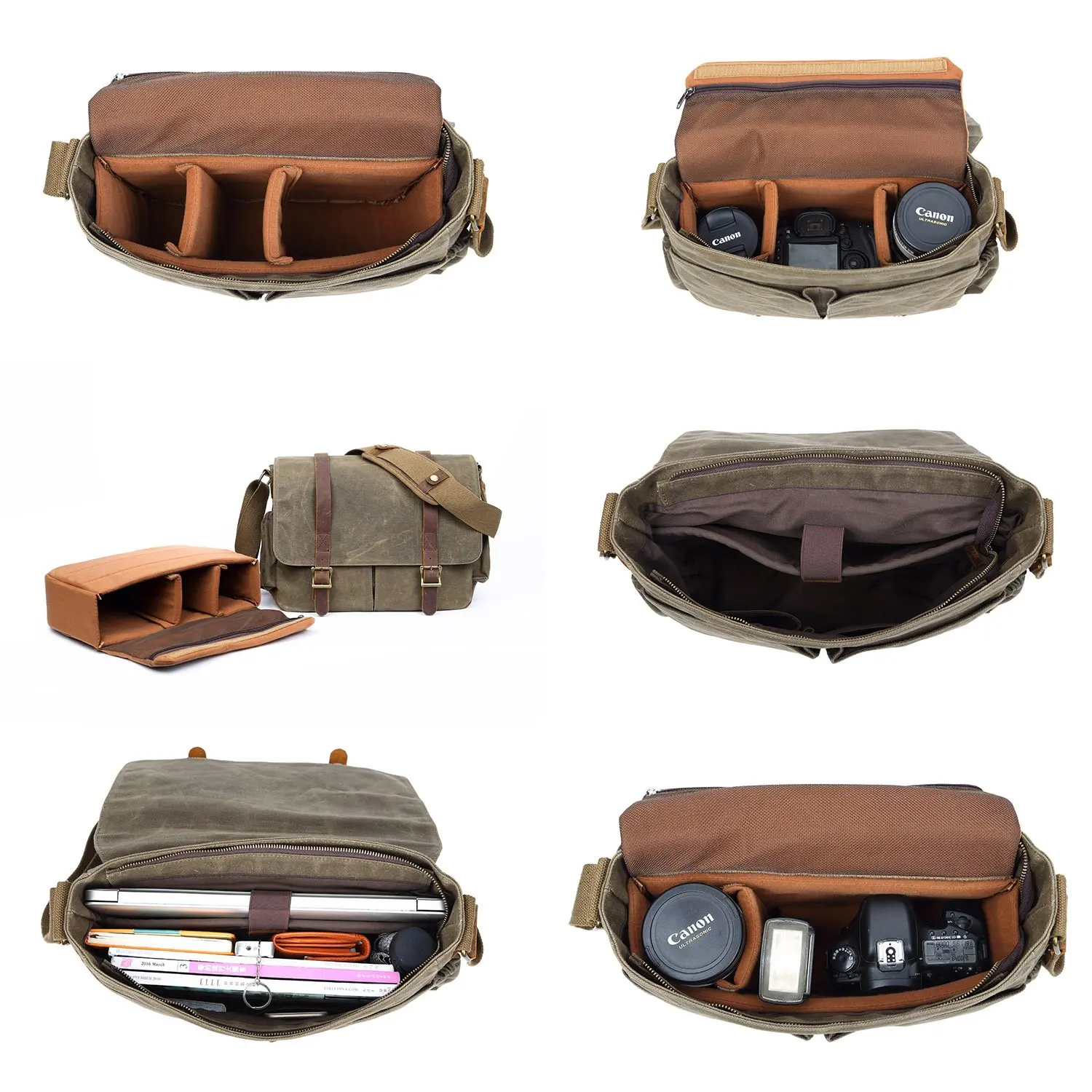 ZUOCHEN DSLR Camera Laptop Messenger Bag with Padded Insert for Canon Nikon Sony Olympus Fujifilm Large Canvas Shoulder
