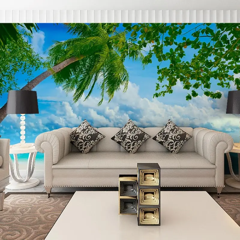 Tropical Beach Wall Paper Mural Palm Tree Photo Wallpaper 3D Papier Peint Living Room Bedroom Self Adhesive Vinyl/Silk | Обустройство