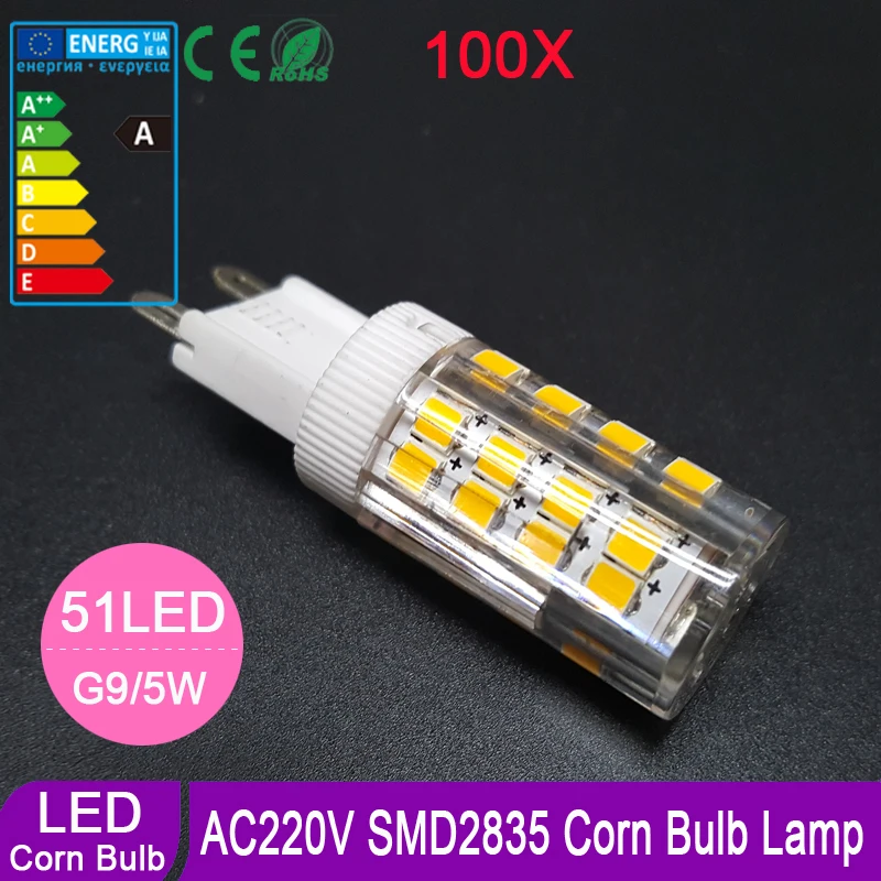 100 шт. G9 5 Вт SMD 2835 Светодиодный кукурузный светильник лампа 51 светодиодный s AC220V