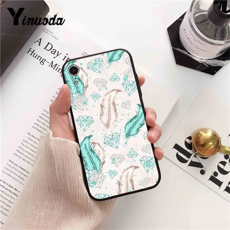 

Yinuoda Beauty feather Black Soft Shell Phone Cover for iPhone 8 7 6 6S 6Plus X XS MAX 5 5S SE XR 11 11pro 11promax Fundas Capa