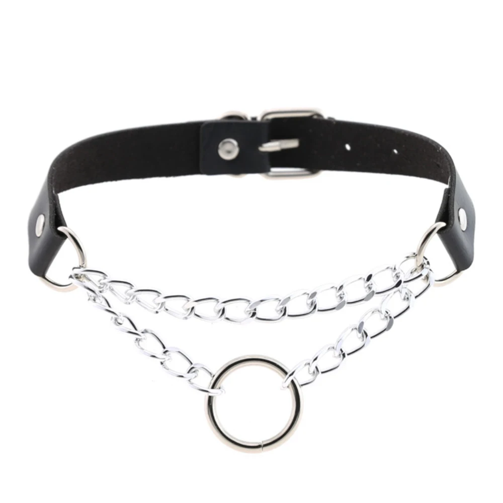Посеребренный Harajuku Black Goth Choker Necklace Sexy Pu Leather Punk Rock Collar Bondage Choker Gothic Jewelry Party Necklace Accessories - Окраска металла: Посеребренный