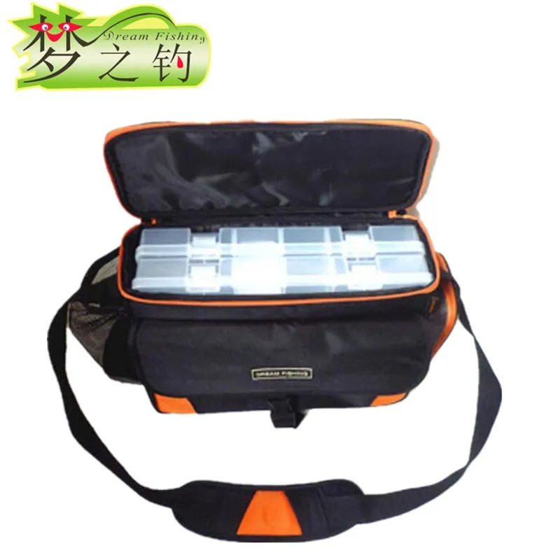 

Large Capacity 38x13x24cm Fishing Bag + 2Pcs Plastic Boxes Lure Fishing Tool Storage Blosa Articulos De Pesca Accessories
