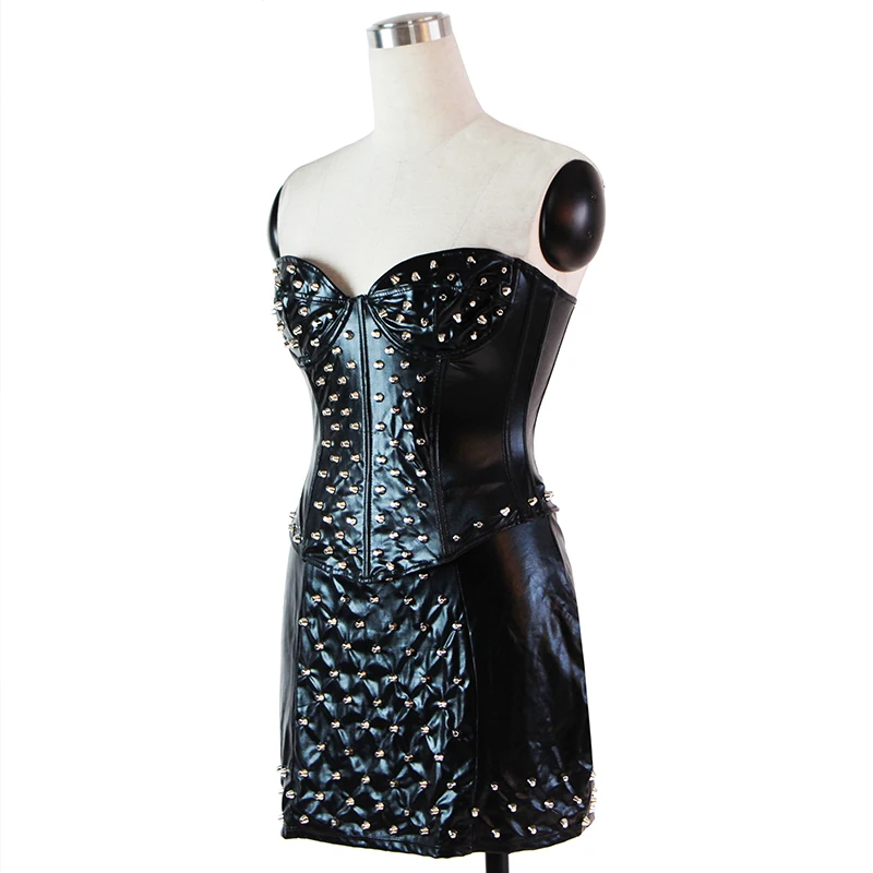 Готический панк с заклепками костюм из 2 предметов без бретелек корсет топ и