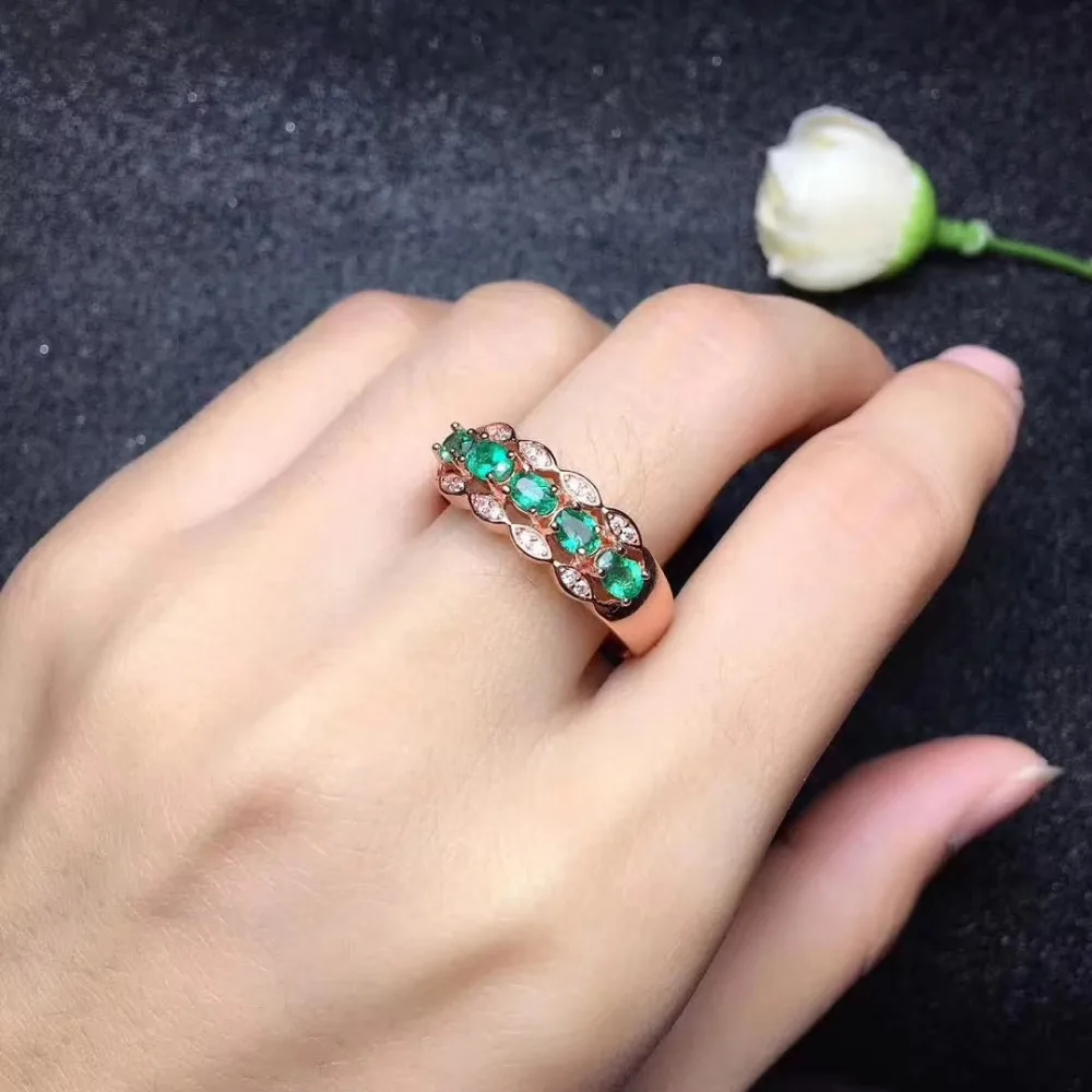 

Luxurious grace Three row Natural green emerald gem Ring S925 Silver Natural gemstone Ring Women's party gift fine Ring Jewelry