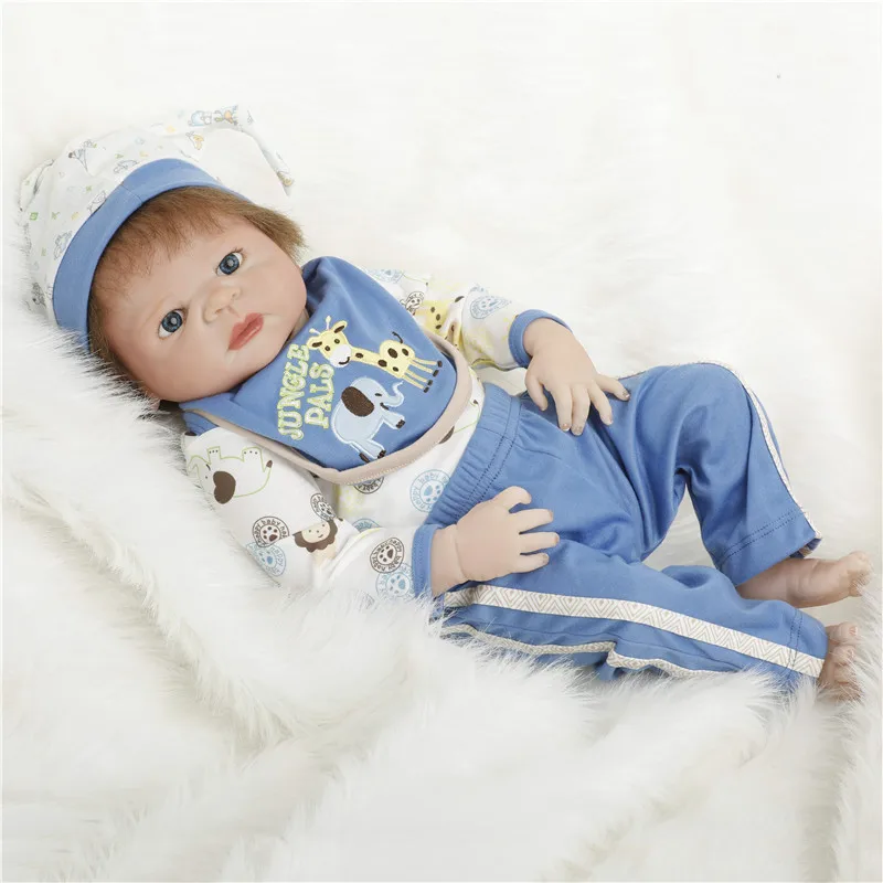 SanyDoll 22 дюйма 55 см силиконовые куклы для новорожденных синий костюм прекрасный