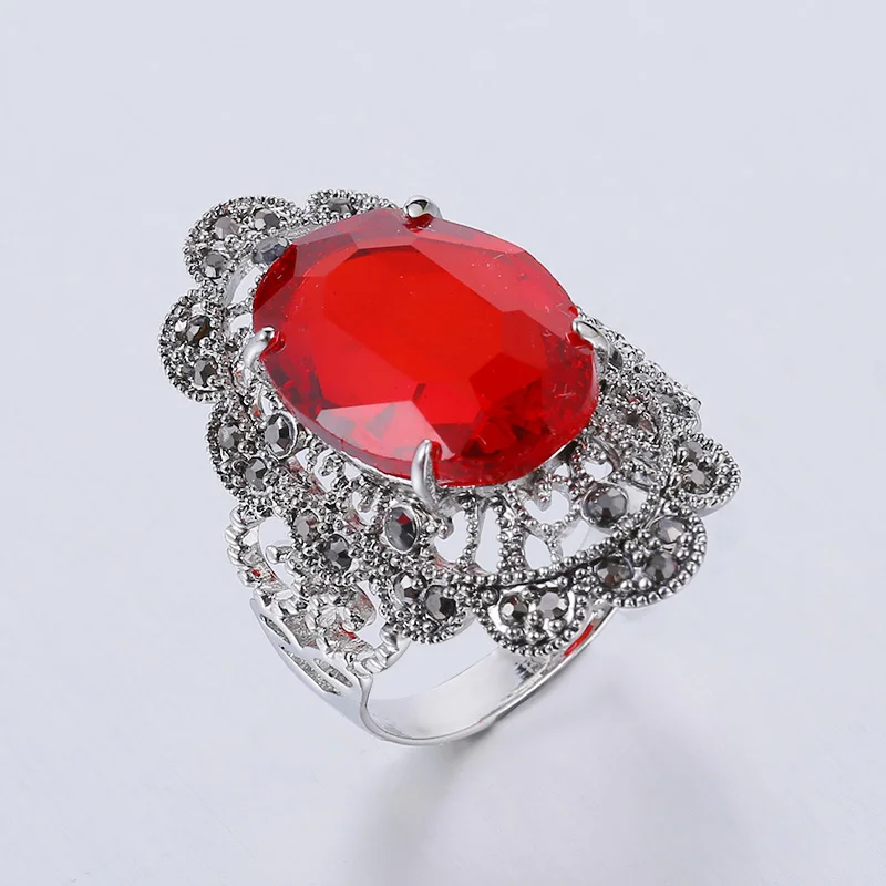 Женское кольцо с крупным овальным красным кристаллом фианитом|crystal rings for women|crystal