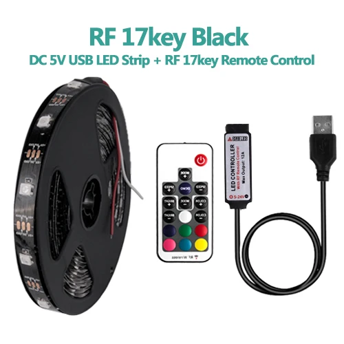 DC 5 в USB Светодиодная лента гибкий светильник лента 5050 RGB 50 см 1 м 2 м 3 м Мини 3Key 17Key RF ИК пульт дистанционного управления ТВ фоновый светильник ing IP65 - Испускаемый цвет: 17Key RF remoteBlack