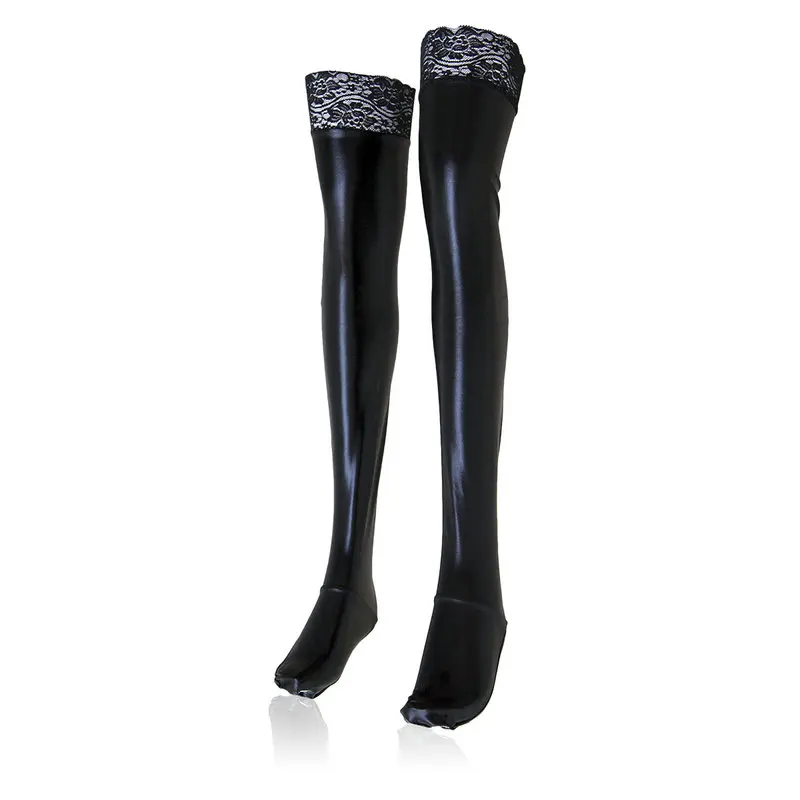 RomeoNight Coquette Darque Wet Look Hold Ups с кружевными топами взрослые сексуальные аксессуары для