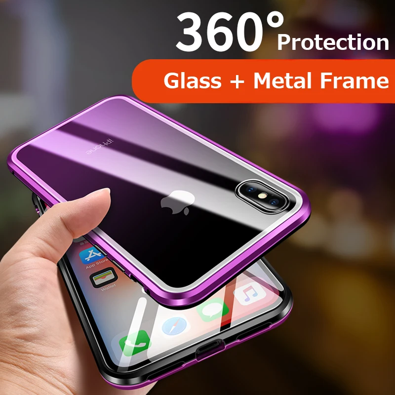 360 градусов полный корпус Магнитная Адсорбция для iPhone XS Max XR X градиентное стекло