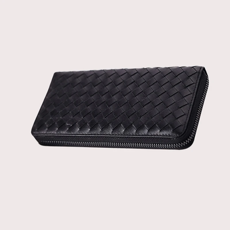 Женский кошелек из натуральной кожи длинный вязаный на молнии с узором женский