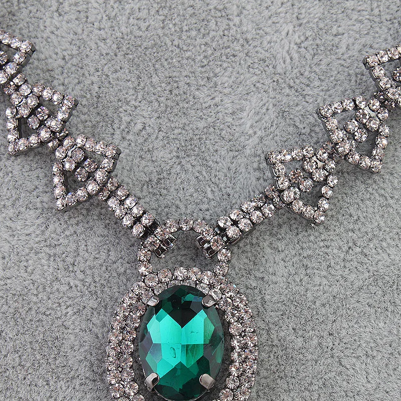 Женщины Элегантные Украшения Seys Заявление Зеленый Кристалл Кулон Ожерелье
