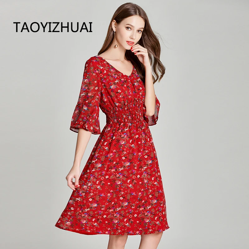 Женское летнее платье до колен TAOYIZHUAI красное модное в китайском стиле с
