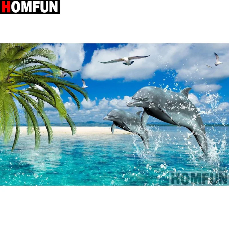 Алмазная живопись HOMFUN Дельфин картина с полными квадратными/круглыми стразами 5D