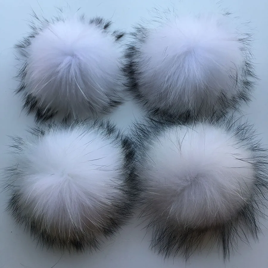 white black tips DIY 13 см 15 см натуральный Лисий мех помпон для вязаного шарфа Осень Зима Шарфы из натурального меха енота помпон для шапки шарфы и обертывания - Цвет: white black tips